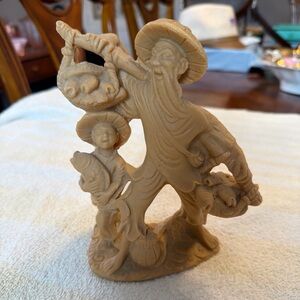 7” D 6” Asian Resin Man & Boy Figurine Statue